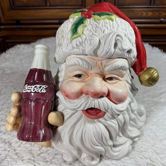 Vintage Coca-Cola Glazed Ceramic Santa Holding Coke Bottle Large Cookie Jar - Picture 4 of 13
